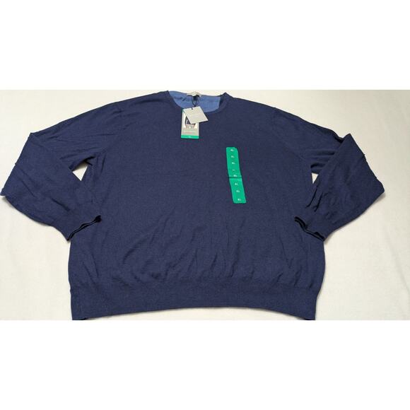 Hickey Freeman Mens Sz XL Pullover Blue Cotton Cashmere Crew Neck Sweater Preppy - Picture 2 of 6